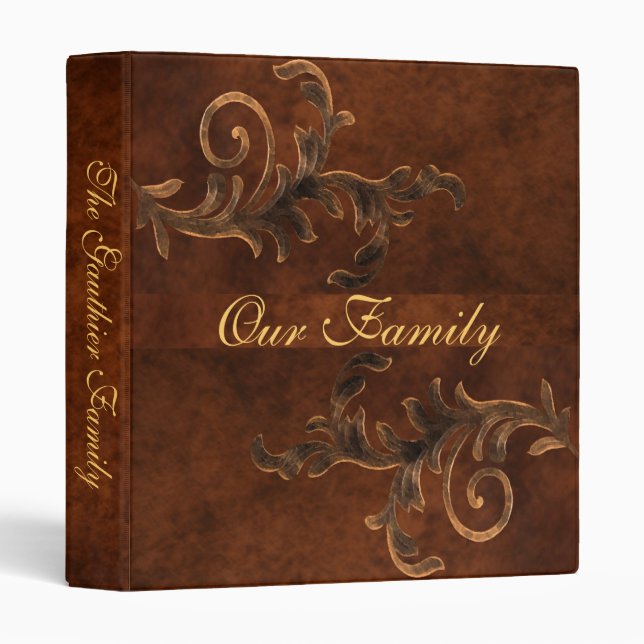 Elegant Scroll Leaf Faux Leather Family Album 3 Ring Binder (Front/Spine)