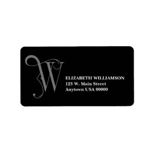 Elegant Scroll Monogram W in Gray & Black Address Label