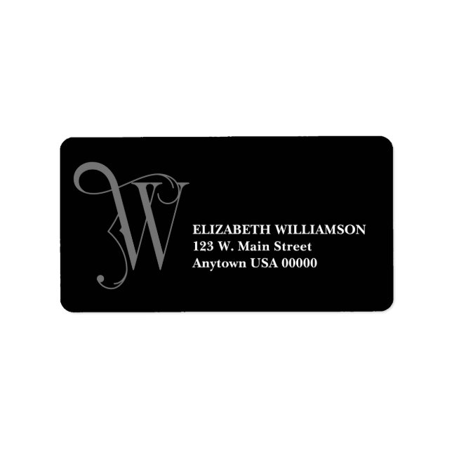 Elegant Scroll Monogram W in Gray & Black Address Label (Front)