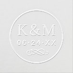 Elegant Scroll Personalized Wedding Monogram Embosser<br><div class="desc">Elegant embosser design features beautiful typography with classic block lettering. The custom monogram text can be personalized with the bride and groom first name initials and wedding date. Design is framed by a simple round circle frame and accented with a decorative scroll.</div>