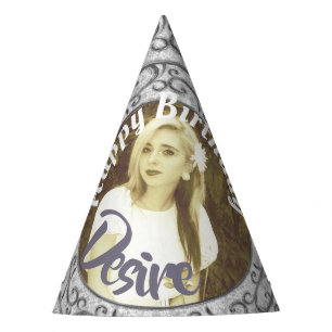 Elegant Scroll Photo Insert Party Hat Personalized