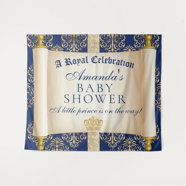Elegant Scroll Prince Baby Shower Backdrop (Front (Horizontal))