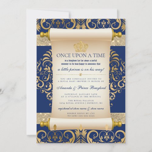 Elegant Scroll Prince Baby Shower  Invitation