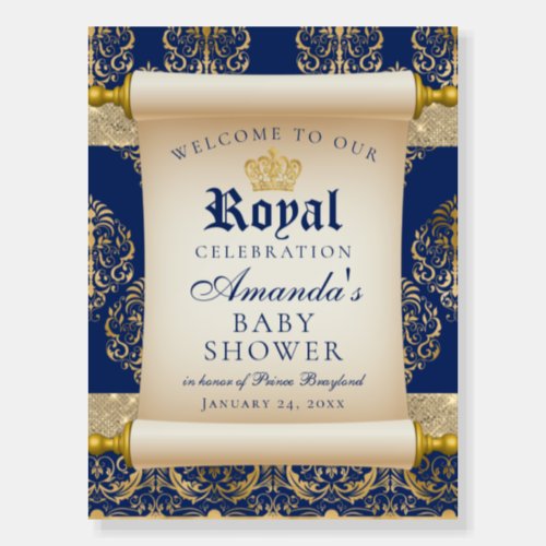 Elegant Scroll Prince Baby Shower Welcome  Foam Board