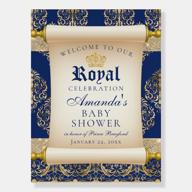 Elegant Scroll Prince Baby Shower Welcome  Foam Board (Front)