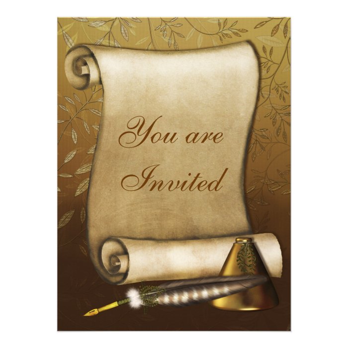 Elegant Scroll Quill and Inkwell Invites