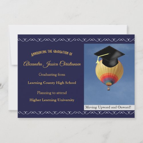 Elegant Scroll Script Hot Air Balloon Graduate Announcement