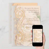 Elegant Scroll Wedding Invitation - Peach & Gray 2