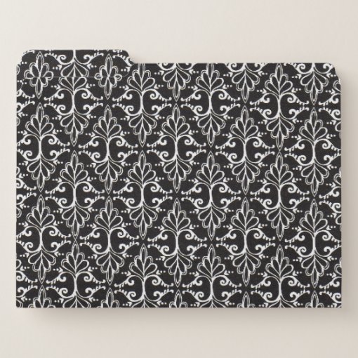 Elegant Scrolled Black White Damask Pattern File Folder Zazzle