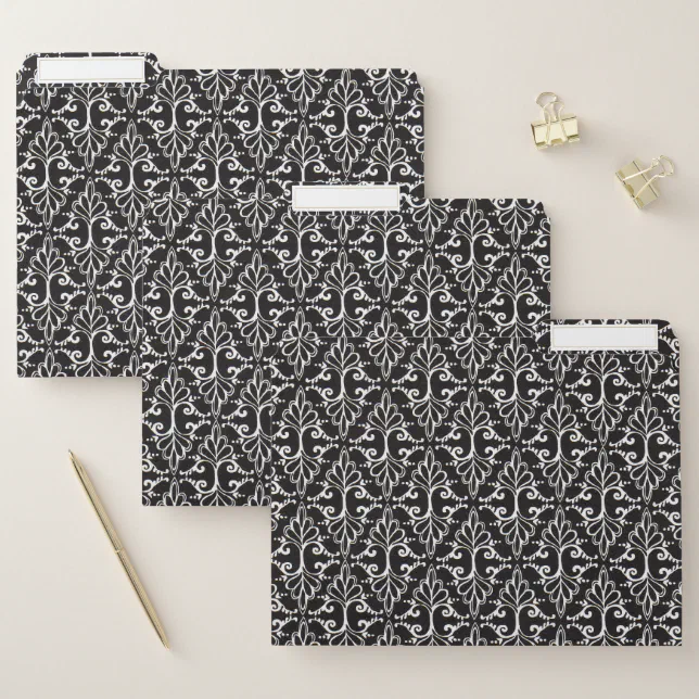 Elegant Scrolled Black White Damask Pattern File Folder Zazzle