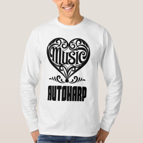 Elegant Scrolled Heart for Autoharp Lovers Music Theme Long Sleeve T-Shirt