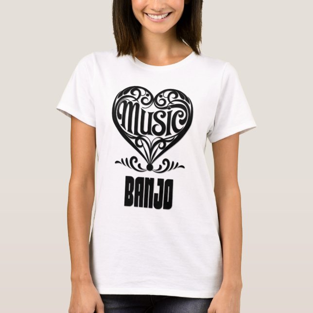 Elegant Scrolled Heart for Banjo Lovers T-Shirt (Front)