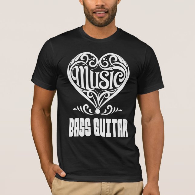 Elegant Scrolled Heart for Bass Guitar Lovers T-Shirt (Front)