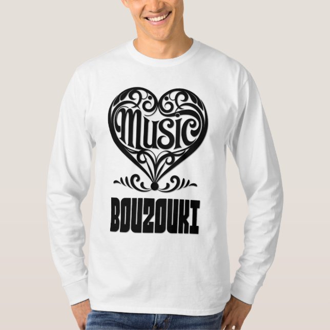 Elegant Scrolled Heart for Bouzouki Lovers T-Shirt (Front)