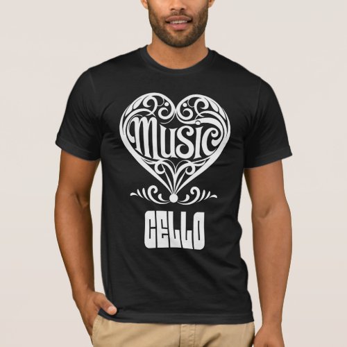 Elegant Scrolled Heart for Cello Lovers Music Theme T-Shirt