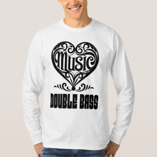 Elegant Scrolled Heart for Double Bass Lovers Music Theme Long Sleeve T-Shirt