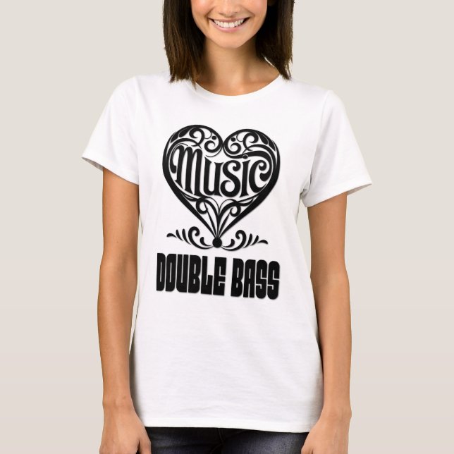 Elegant Scrolled Heart for Double Bass Lovers T-Shirt (Front)