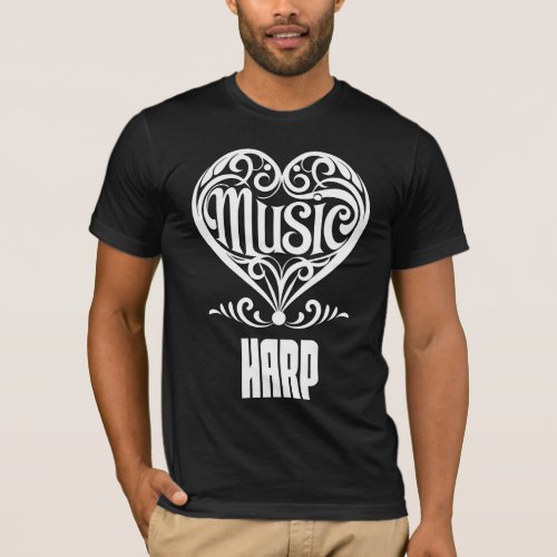Elegant Scrolled Heart for Harp Lovers Music Theme T-Shirt