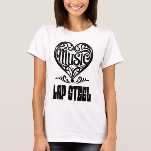 Elegant Scrolled Heart for Lap Steel Guitar Lovers Music Theme T-Shirt