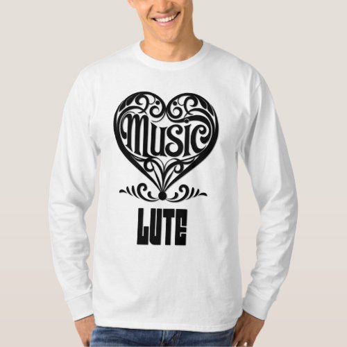 Elegant Scrolled Heart for Lute Lovers Music Theme Long Sleeve T-Shirt