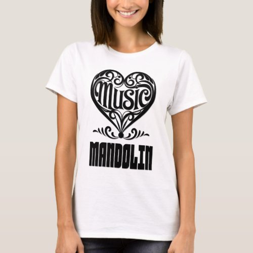 Elegant Scrolled Heart for Mandolin Lovers Music Theme T-Shirt