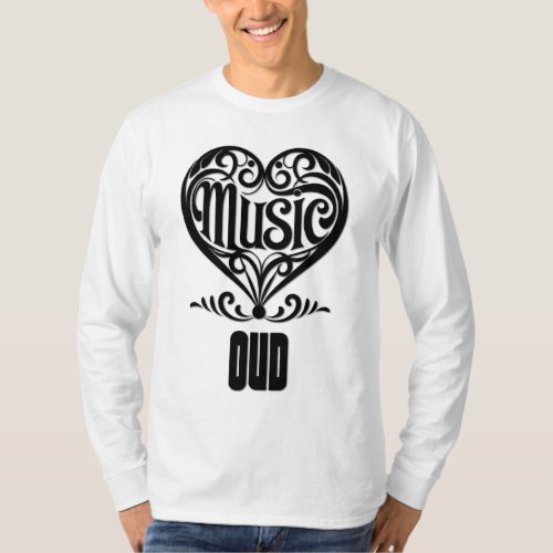 Elegant Scrolled Heart for Oud Lovers Music Theme Long Sleeve T-Shirt