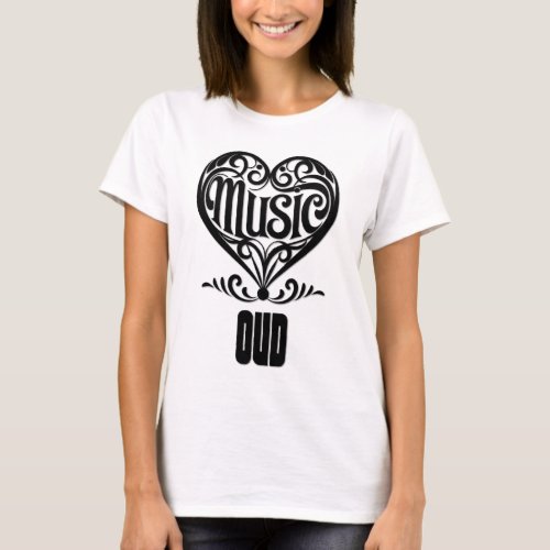 Elegant Scrolled Heart for Oud Lovers Music Theme T-Shirt