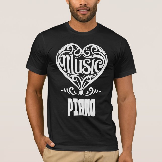 Elegant Scrolled Heart for Piano Lovers T-Shirt (Front)
