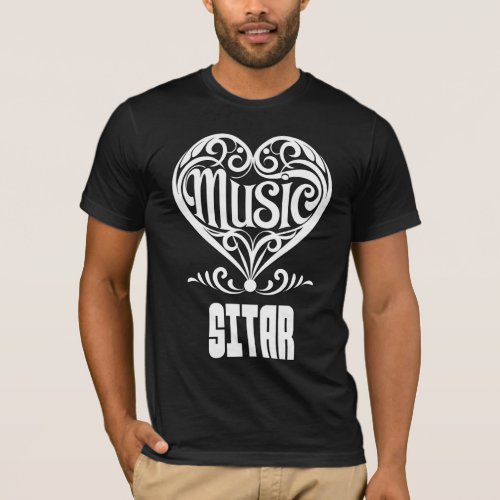 Elegant Scrolled Heart for Sitar Lovers Music Theme T-Shirt