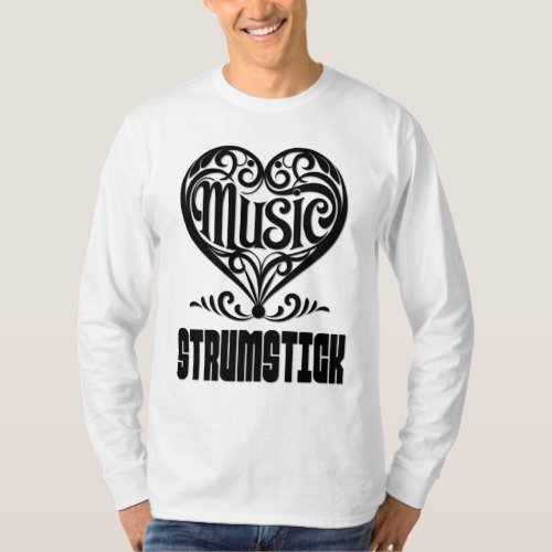 Elegant Scrolled Heart for Strumstick Lovers Music Theme Long Sleeve T-Shirt