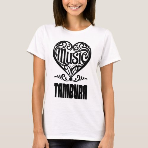 Elegant Scrolled Heart for Tambura Lovers Music Theme T-Shirt