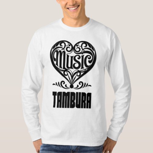 Elegant Scrolled Heart for Tambura Lovers Music Theme Long Sleeve T-Shirt
