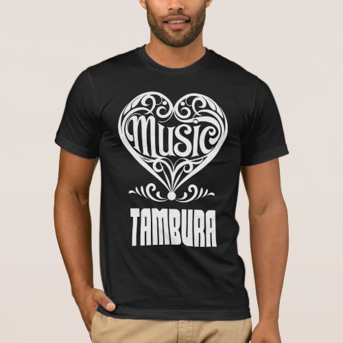 Elegant Scrolled Heart for Tambura Lovers Music Theme T-Shirt
