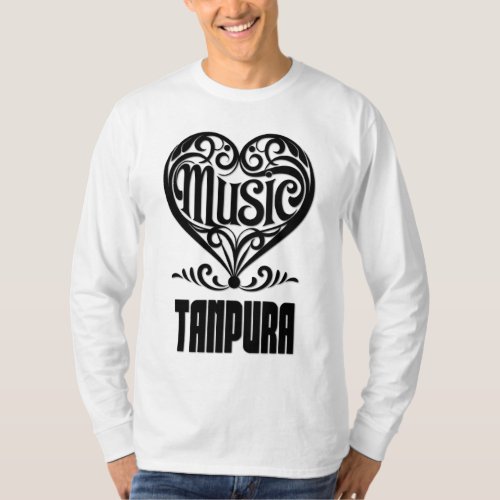 Elegant Scrolled Heart for Tanpura Lovers Music Theme Long Sleeve T-Shirt
