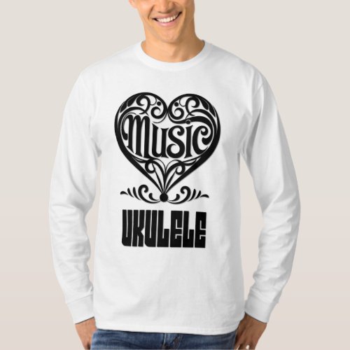 Elegant Scrolled Heart for Ukulele Lovers Music Theme Long Sleeve T-Shirt