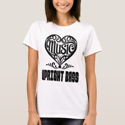 Elegant Scrolled Heart for Upright Bass Lovers Music Theme T-Shirt