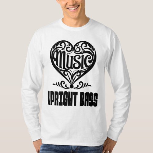 Elegant Scrolled Heart for Upright Bass Lovers Music Theme Long Sleeve T-Shirt