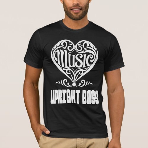 Elegant Scrolled Heart for Upright Bass Lovers Music Theme T-Shirt