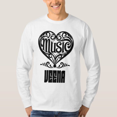 Elegant Scrolled Heart for Veena Lovers Music Theme Long Sleeve T-Shirt