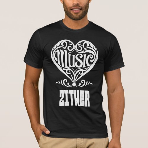Elegant Scrolled Heart for Zither Lovers Music Theme T-Shirt