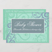 Elegant Scrolls Aqua Blue Baby Shower Invitations (Front/Back)