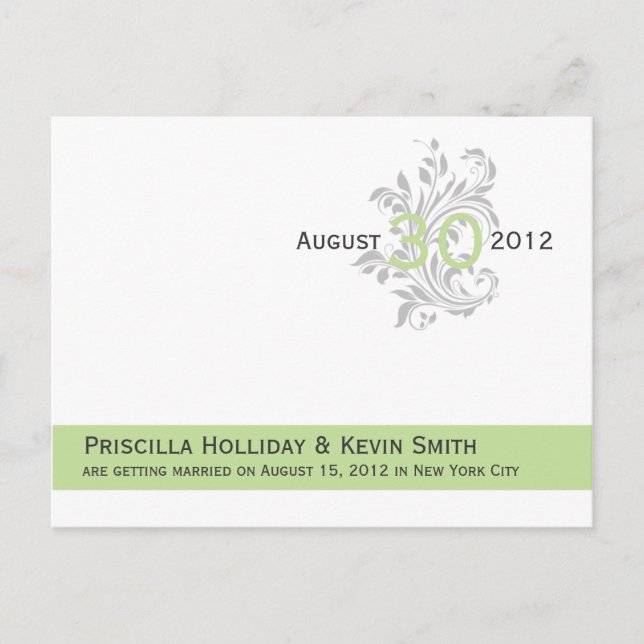 Elegant Scrolls Celery Green Gray Save The Date Announcement Postcard (Front)