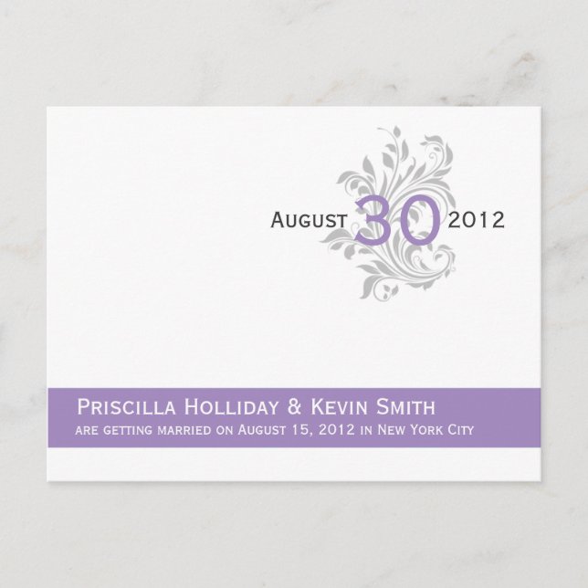 Elegant Scrolls Lavender Purple Gray Customized Sa Announcement Postcard (Front)