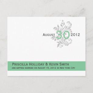 Elegant Scrolls Mint Dark Gray Save The Date Announcement Postcard