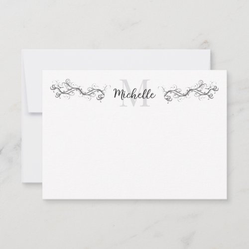 Elegant Scrollwork Personalized Vintage Damask Note Card