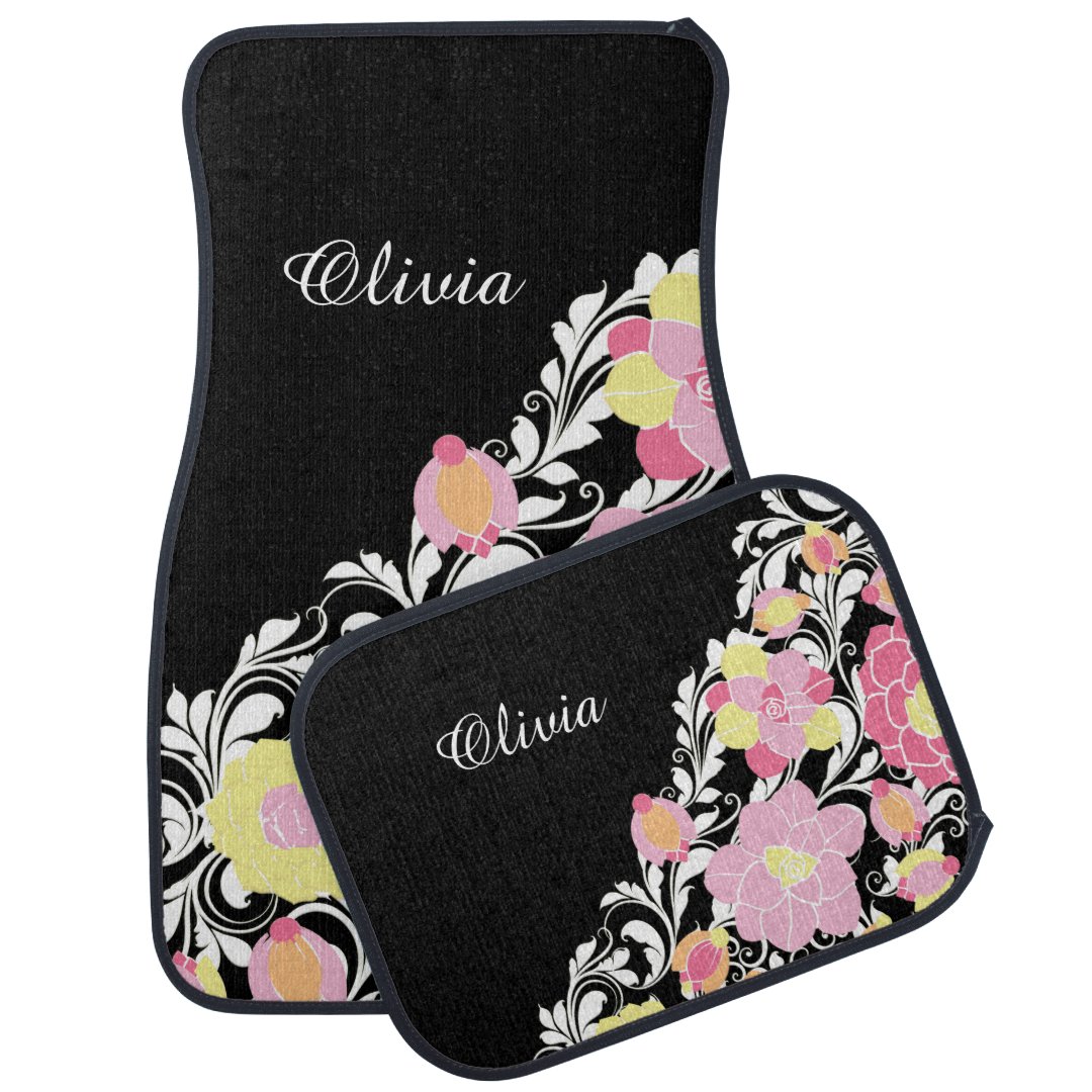 Elegant Sculpted Pastel Floral Personalized Car Floor Mat | Zazzle