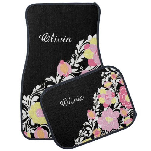 Elegant Sculpted Pastel Floral Personalized Car Floor Mat