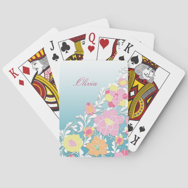 Elegant Sculpted Pastel Floral Personalized Poker Cards (Back)
