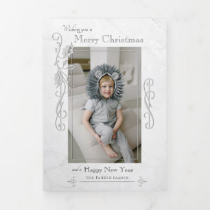 Elegant Sculpted White Marble Photo Tri-Fold Card