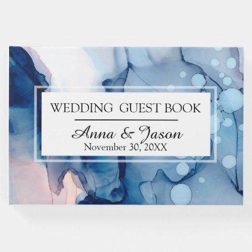  Elegant Sea Blue Pink Watercolor Paint Wedding Guest Book